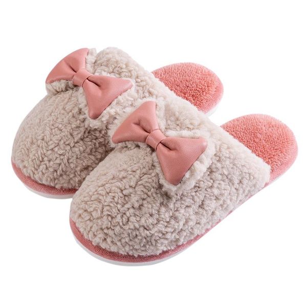 

women winter home slippers cute bow shoes non-slip soft warm house indoor bedroom couples floor for womens, Black