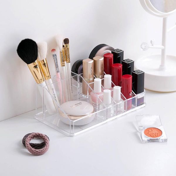 

multiple grid lipstick storage case plastic brush holder cosmetics containers home bathroom table creative nail polish rack boxes & bins