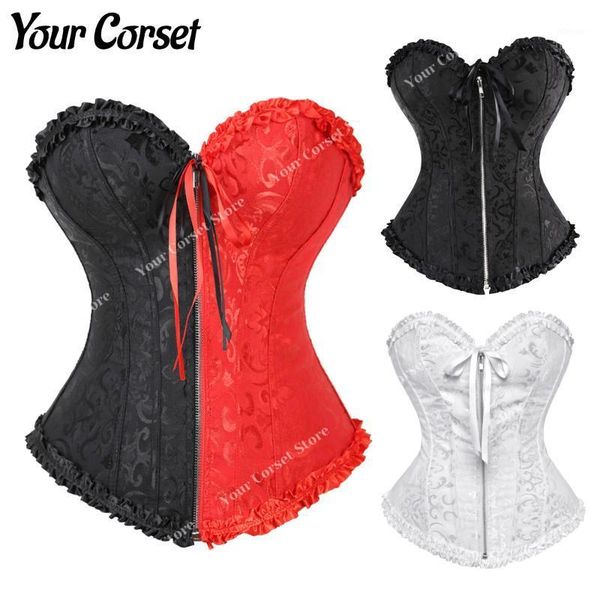 

bustiers & corsets red corset plus size women lace up bustier with zipper vintage crop floral, Black;white