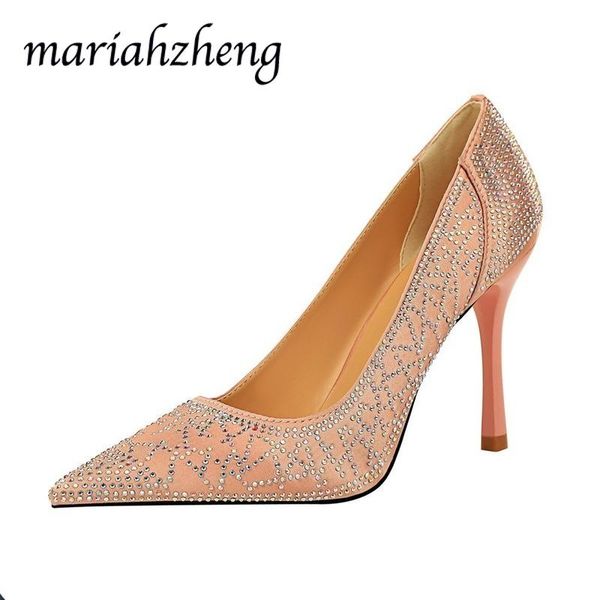 

dress shoes meriahzheng 9.5cm fashion high heel women shallow mouth pointed toe and fine banquet satin rhinestone single ds, Black