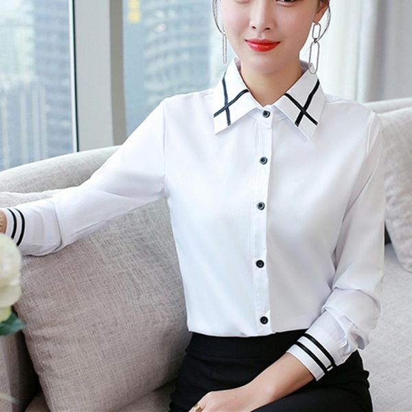 

women's blouses & shirts 2021 women elegant white shirt korean fashion striped blusas mujer de moda plus size s-5xl