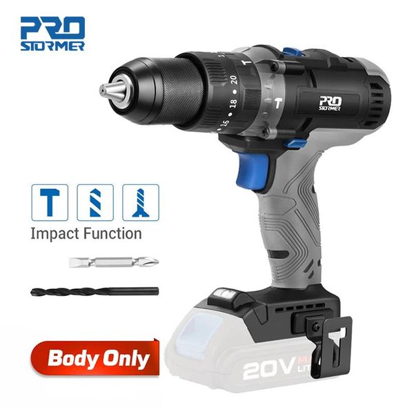 

professiona electric drills 20v cordless screwdriver 45nm impact drill home diy 2 bits body only by prostormer