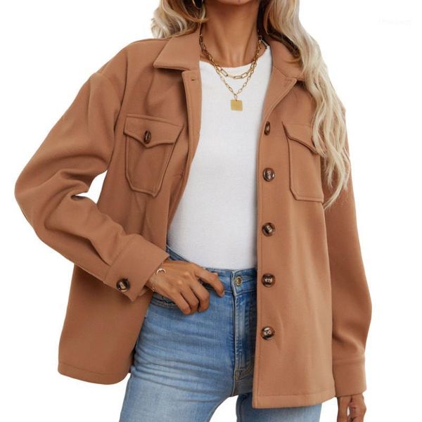 

women's jackets women long sleeve button-up coat, casual solid color/plaid print lapel neck for spring, fall, Black;brown