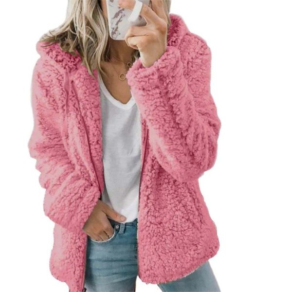 

women's jackets vicabo for women fashion woman coats teddy winter warm hooded outwear solid color long sleeve female fur coat, Black;brown