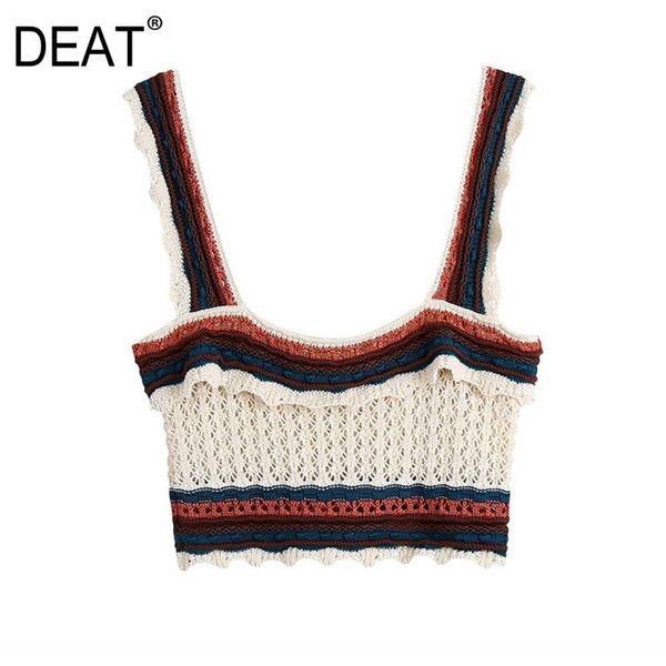 

spring summer new [deat] fashion tide sling splicing ruffles elasticity knitting casual women tank 13c713 210430, White