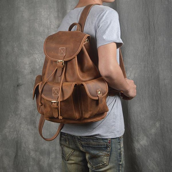 

backpack rockcow vintage leather college computer school 8891