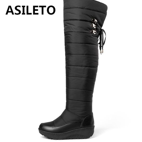 

boots asileto plus size 35-44 snow over knee women thick fur down warm winter wedges platform thigh high anti slip, Black
