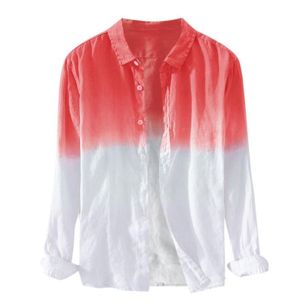 

men's shirts 2021 cotton hemp long leeve color matching cardigan cloed lapel plicing wear, White;black