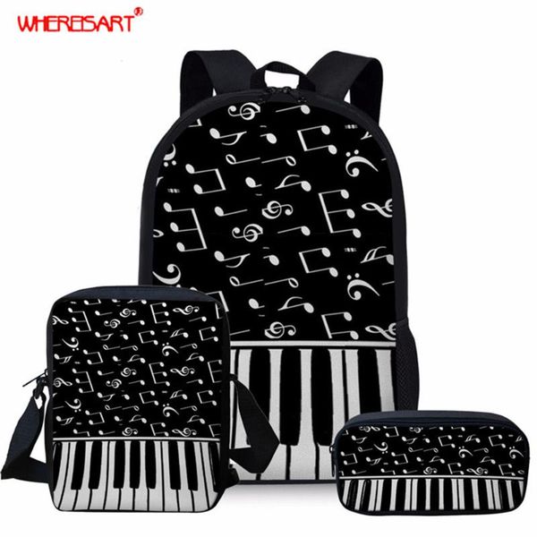

school bags whereisart student backpacks 3pcs/set music notes shoulder for teenagers girls boys piano printed primary bag