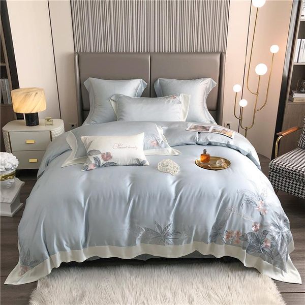 

bedding sets nordic tencel set silky soft duvet cover bedsheet 220x240 satin bed linen embroidery  king size 4/6