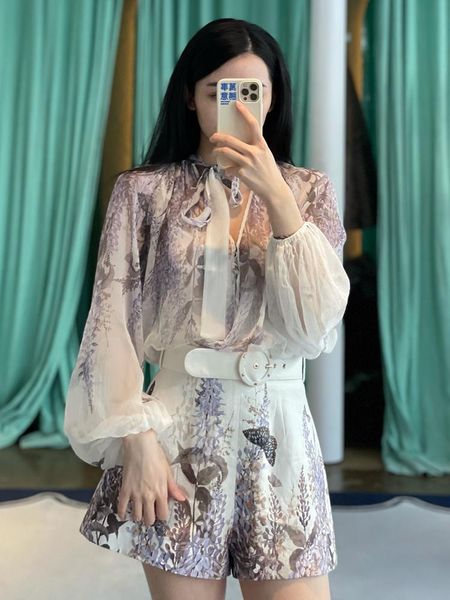 

women's shorts summer cottagecor women short set 100% silk blouse +, White;black