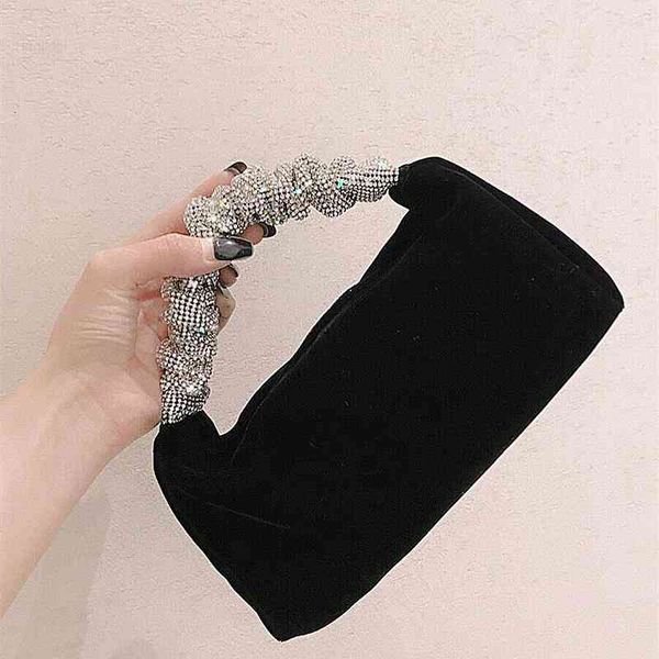 

rhinestones fold handle veet handbag women new luxury soft square clutch bags female chic designer purses high quality