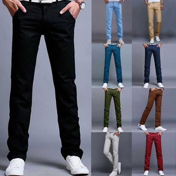 

men's pants men chino trousers slim fit stretch casual jeans straight cotton designer, Black