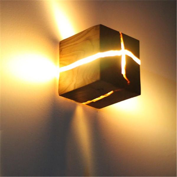 

wall lamp [cracked wooden light] original creative solid wood led bedside aisle lights decorative night light