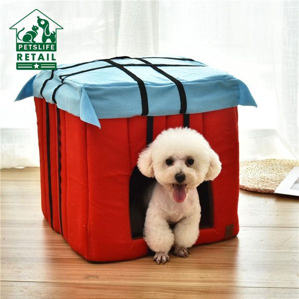 

square pet dog house foldable bed with mat room cat beds cushion luxury products dismountable cover sleeping kennels & pens