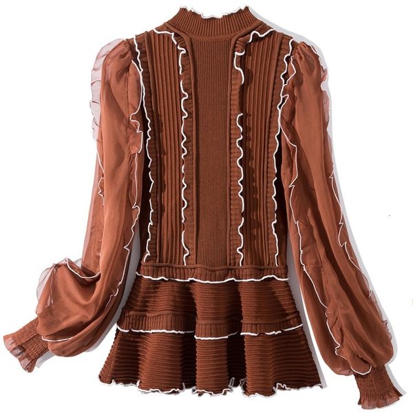 

knits pullovers 2021 autumn winter sweaters women ruffle floral deco long sleeve white black brown casual jumpers ladies