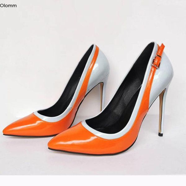 

dress shoes olomm 2021 handmade women pumps stiletto high heels pointed toe gorgeous orange party plus us size 5-15, Black