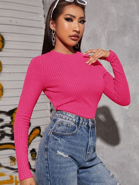

marble ribbed knit long sleeve tee r62c#, White