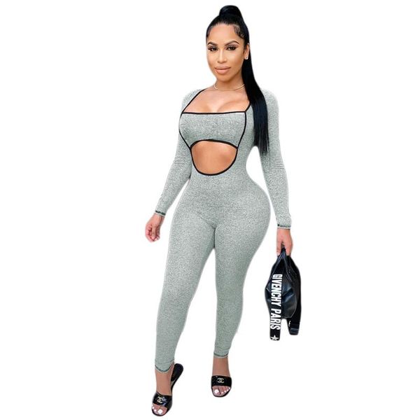 

women's jumpsuits & rompers felyn 2021 quality fashion design tracksuits solid o-neck long sleeve bodycon, Black;white