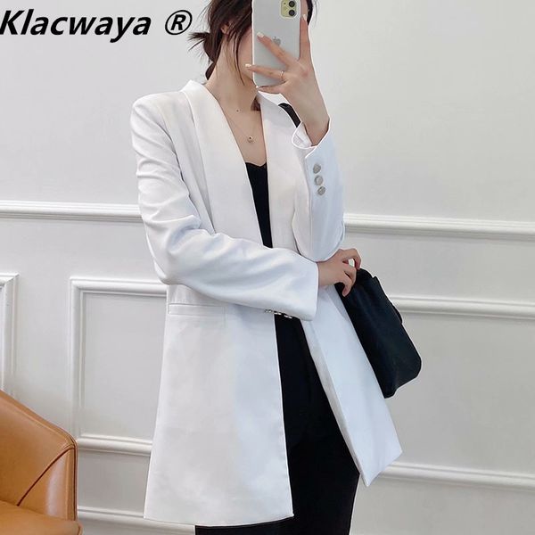 

women fashion lapel concealed button blazers coat vintage long sleeve female outerwear chic blazer 210521, White;black