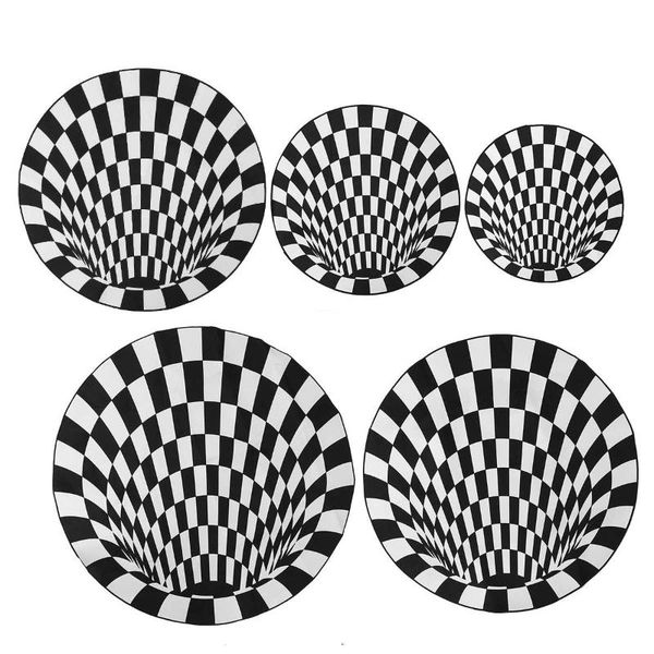 

carpets 60/80/100/120/160cm modern 3d printed round illusion anti slip living room rug carpet floor door mat decor