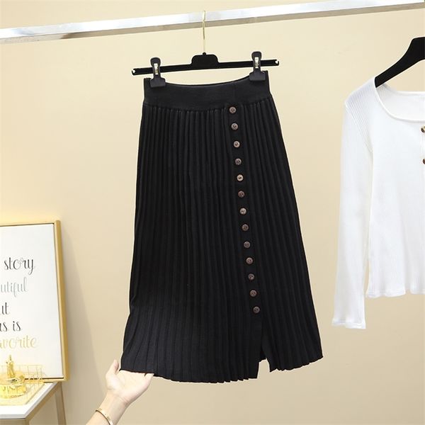 Feminina Feminina Inverno Saias Knit Plus Size Size Loose e Fina Coreana Japão Japão Split Street Faldas Feminino GX1239 210507