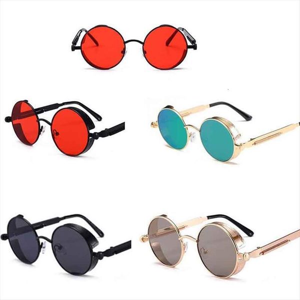 

metal steampunk sunglasses men women fashion round glasses brand design vintage sun oculos de sol, White;black