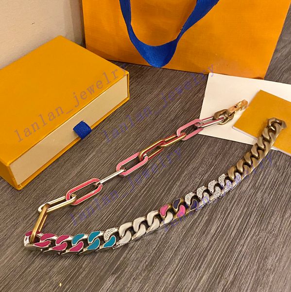 

2021chokers designer necklaces candy cuban quenched macaron necklace 55cm metal enamel crystal ceramic engraved with pattern v0-03, Silver