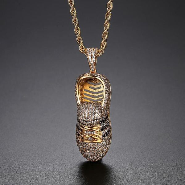 

pendant necklaces fashion hip hop men women jewelry shoes necklace copper iced out micro paved cubic zirconi gold color plated gift, Silver