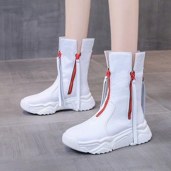 

boots fashion round toe ankle zipper decoration keep warm casual winter solid color platform women shoes zapatillas mujer, Black