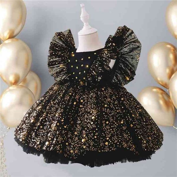 

princess dress girls sequin tutu lace mesh birthday prom toddler baby kids elegant wedding party clothes children baptism gown, Red;yellow