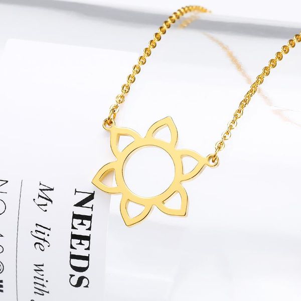 

classic stainless steel hollow sun flower pendant necklace women collares de moda 2021 gold chain wedding jewelry bff chains, Silver