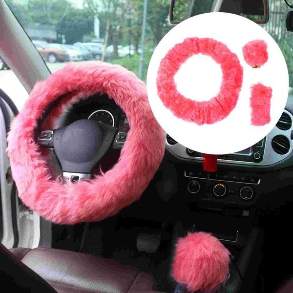 

steering wheel covers 3pcs fluffy anti-skid gear and handbrake for car