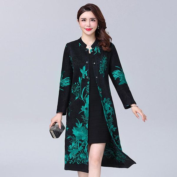 

women's trench coats women coat 2021 autumn winter thicked embroidered long windbreaker middle aged mother overcoat plus size 6, Tan;black