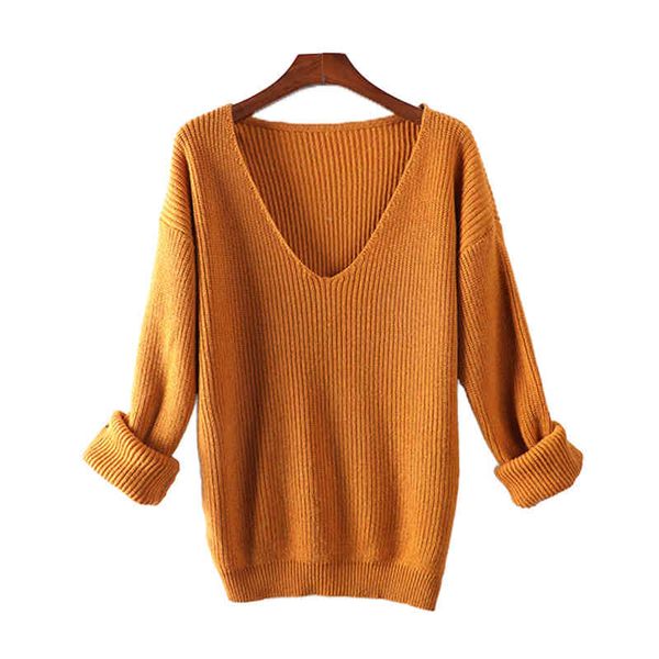 

women's knits & tees oversize sweater women v-neck cashmere wool autumn winter long loose soft knit jumper female pullover dr, White