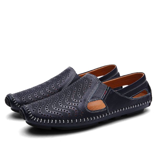 

Summer men shoes 2021 large size 38-47casual sandals comfortable driving shoes made of genuine leather Splitting leather For men, Black