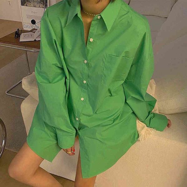 

women's blouses & shirts [ewq] autumn women fashion casual blouse single breasted turn-down collar lantern sleeve minimalist loose shir, White