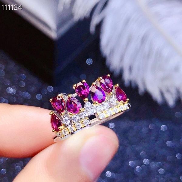 

cluster rings colife jewelry fashion silver crown ring natural garnet for daily wear 925 gift woman, Golden;silver