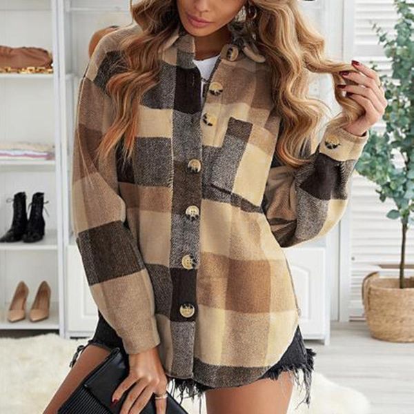

women's jackets 2022 fashion urban leisure thick women plaid lapel jacket winter wool coat casual coats and female outwear, Black;brown