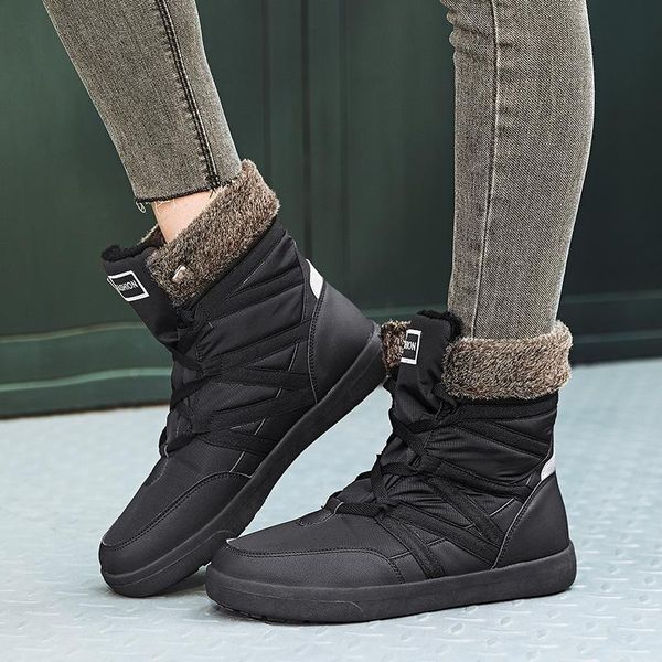 

boots winter women platform shoes keep warm mid-calf snow ladies lace-up comfortable quality waterproof, Black