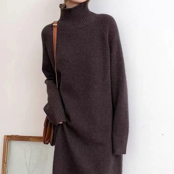 

casual dresses women turtleneck solid knitted sweater dress female autumn winter warm full sleeve loose long vestidos z798, Black;gray