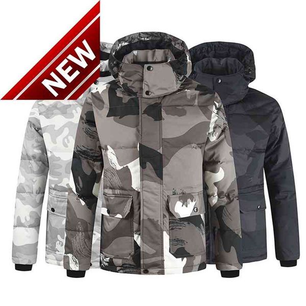 

mens camouflage hooded puffer jackets light warm white duck down coats male outdoor snow ski jacket winter clothing jk-946, Black