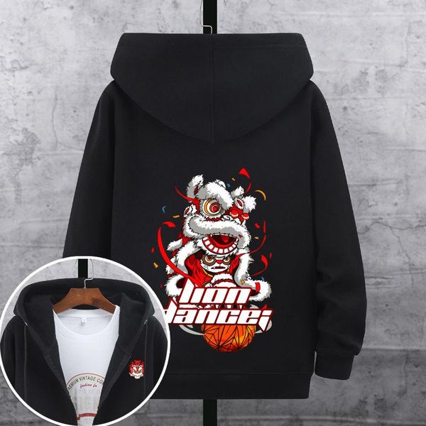 

men's tracksuits national tide autumn and winter cotton loose zipper hooded sweater trend plus velvet thickening youth clothes cardigan, Gray