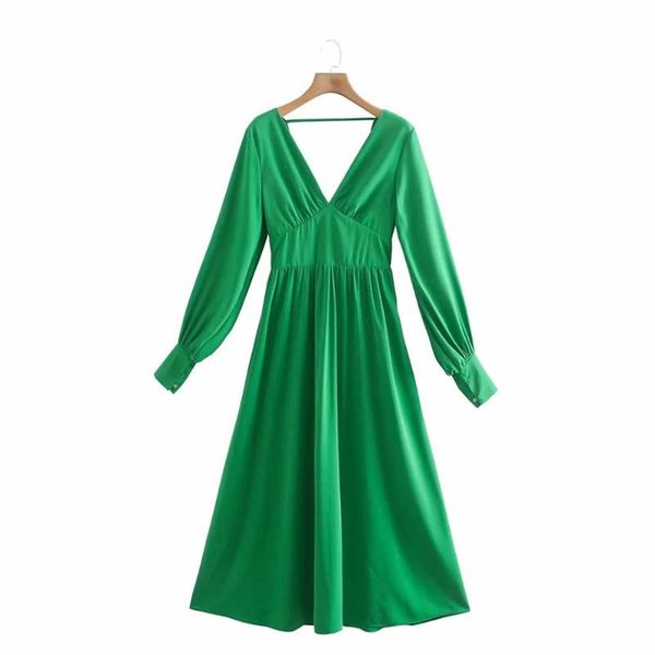 

casual dresses bbwm 2021 summer women elegant green deep v neck slim long dress female fashion vintage party ladies sleeve, Black;gray