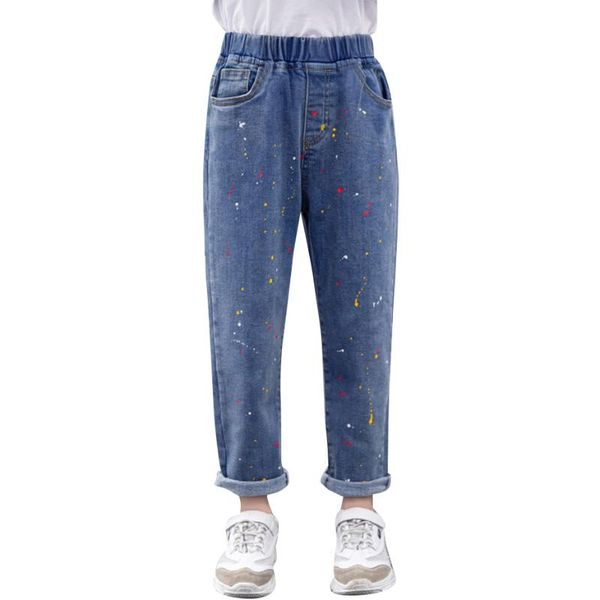 

jeans girl graffiti pattern kids girls casual style spring autumn children's clothes 6 8 10 12 14, Blue