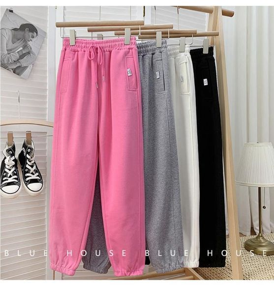 

women's pants & capris women casual korean trouser loose grey harem long pant thin female plus size stitch sport straight trousers nigh, Black;white