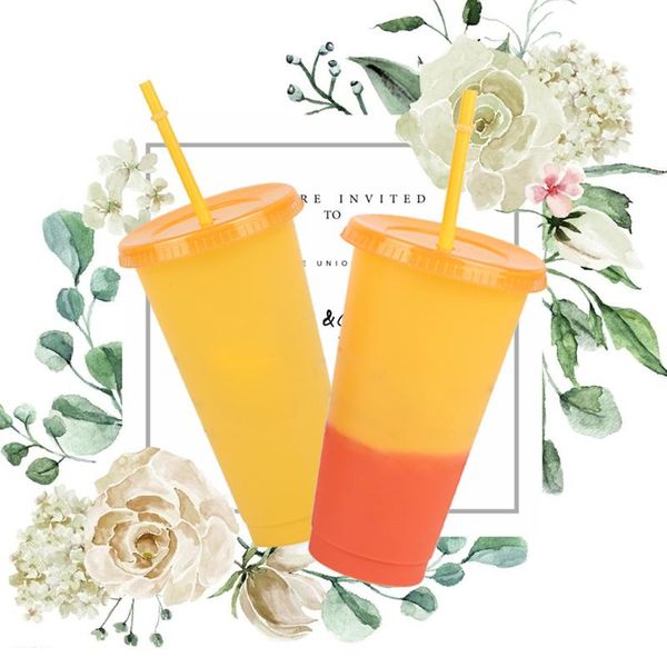 

mugs color changing cold cups reusable plastic tumbler with lid cup 24 oz summer collection drop