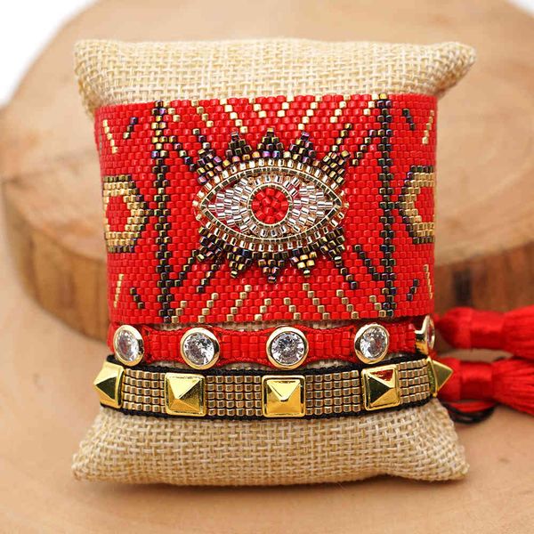 SHINUSBOHO Braccialetto Per Le Donne MIYUKI Male Braccialetti Rosso Turco Occhio Pulseras Mujer Moda 2020 Bracciale Messico Gioielli di Cristallo