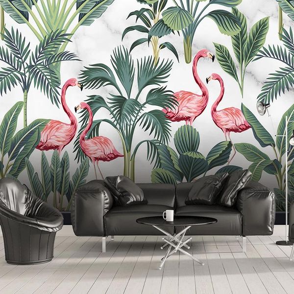 

wallpapers custom mural de parede hand painted flamingo tropical leaves bedroom living room wall decoration non-woven 3d wallpaper murals