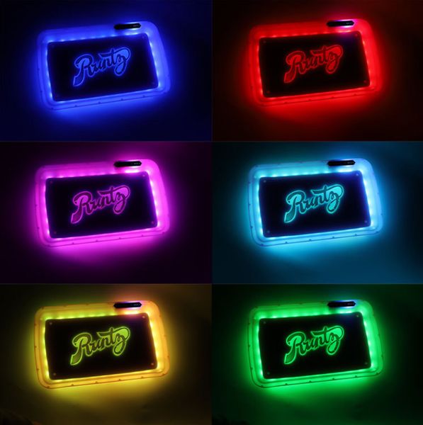 LED GLOW Backwoods Rolling Tray Party -Modus Zubehör wiederaufladbare farbenfrohe leichte Abs Material Quadrat Kräuter Tobakmühle Speicher Packag Papierbox Geschenk